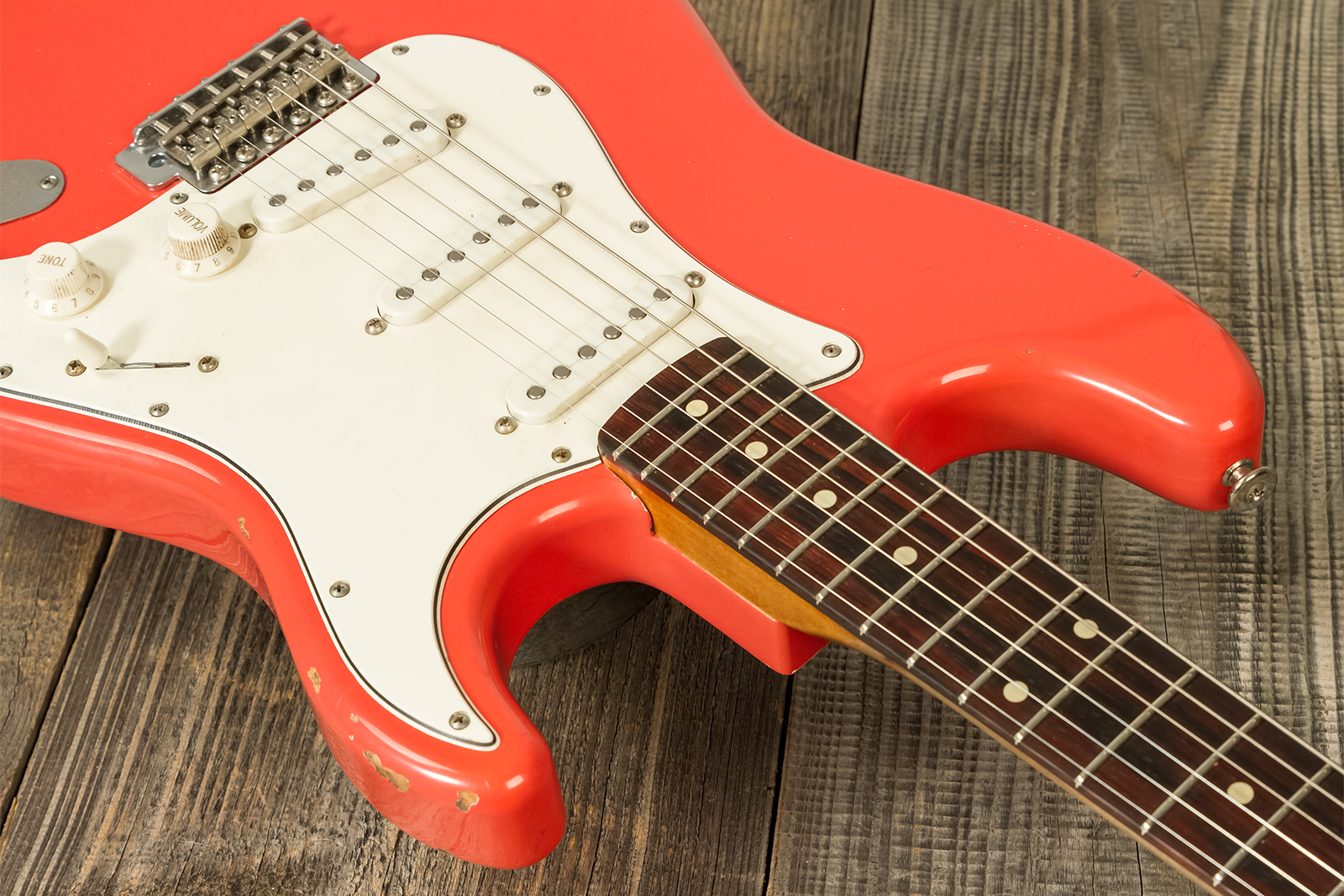 Haar Guitars Trad S 3s Lindy Fralin Trem Rw #42274 - Aged Fiesta Red - E-Gitarre in Str-Form - Variation 4