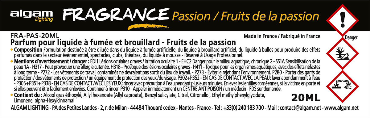 Algam Lighting Fragrance Fruits De La Passion 20ml Pour Liquide A Fumee Et Brouillard - Fluid für Effektmaschine - Variation 1