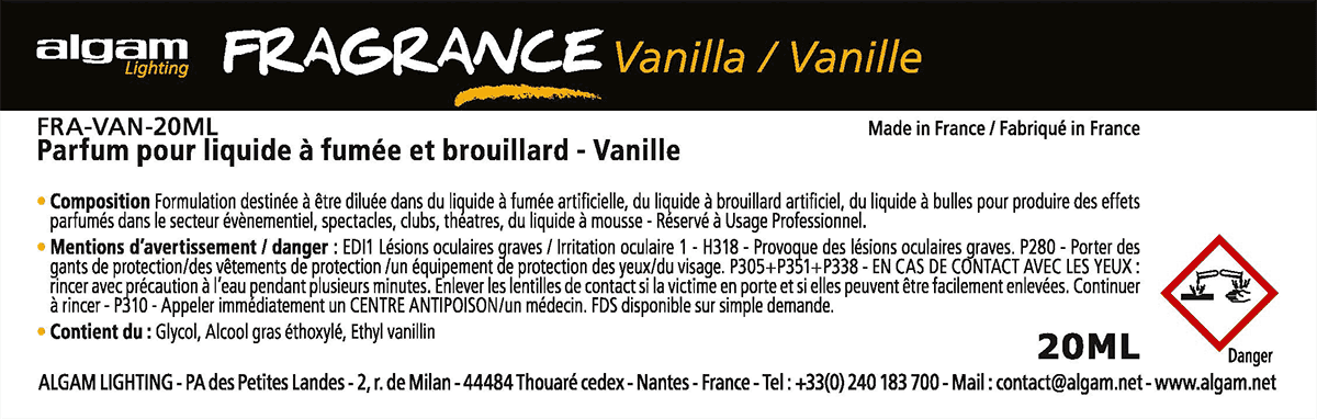 Algam Lighting Fragrance Vanille 20ml Pour FumÉe Et Brouillard - Fluid für Effektmaschine - Variation 1