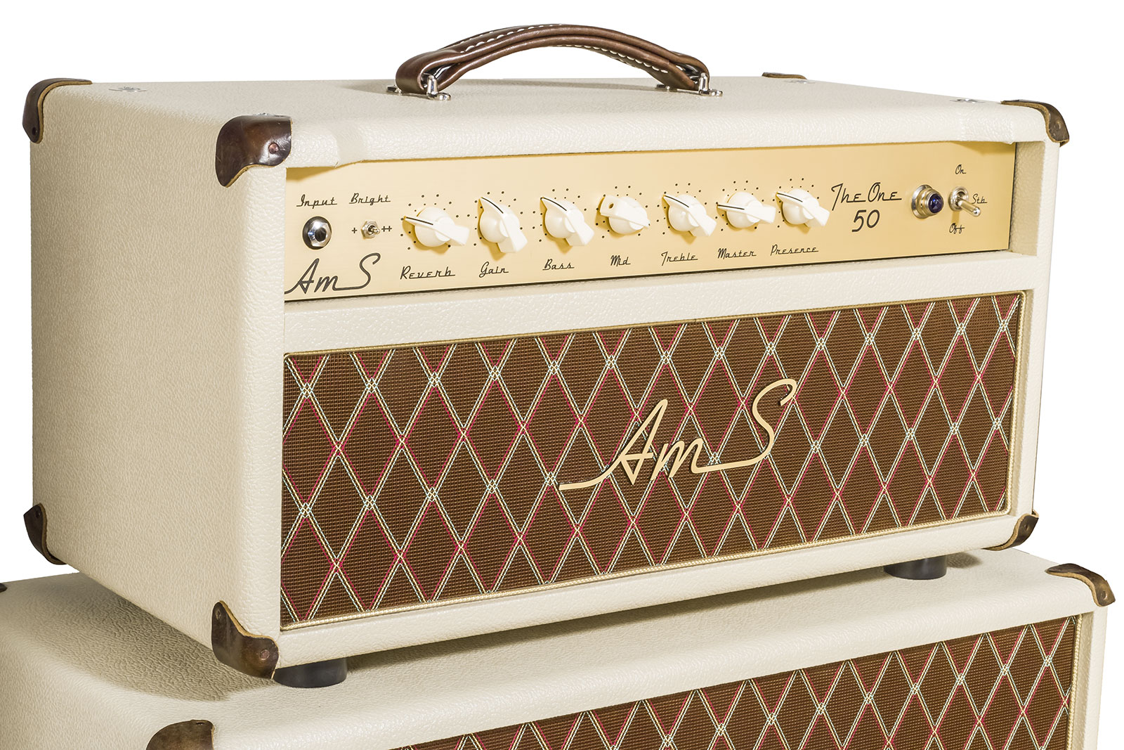 Ams Amplifiers The One 50 Analog Reverb Head 50w 6l6 + Cab 2x12 V30-ob White - E-Gitarre Verstärker Stack - Variation 1