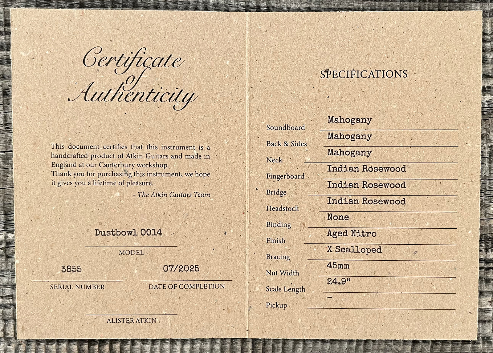 Atkin Oo14 Dust Bowl 00 Shsc Tout Acajou Rw #3855 - Natural - Folk-Gitarre - Variation 12