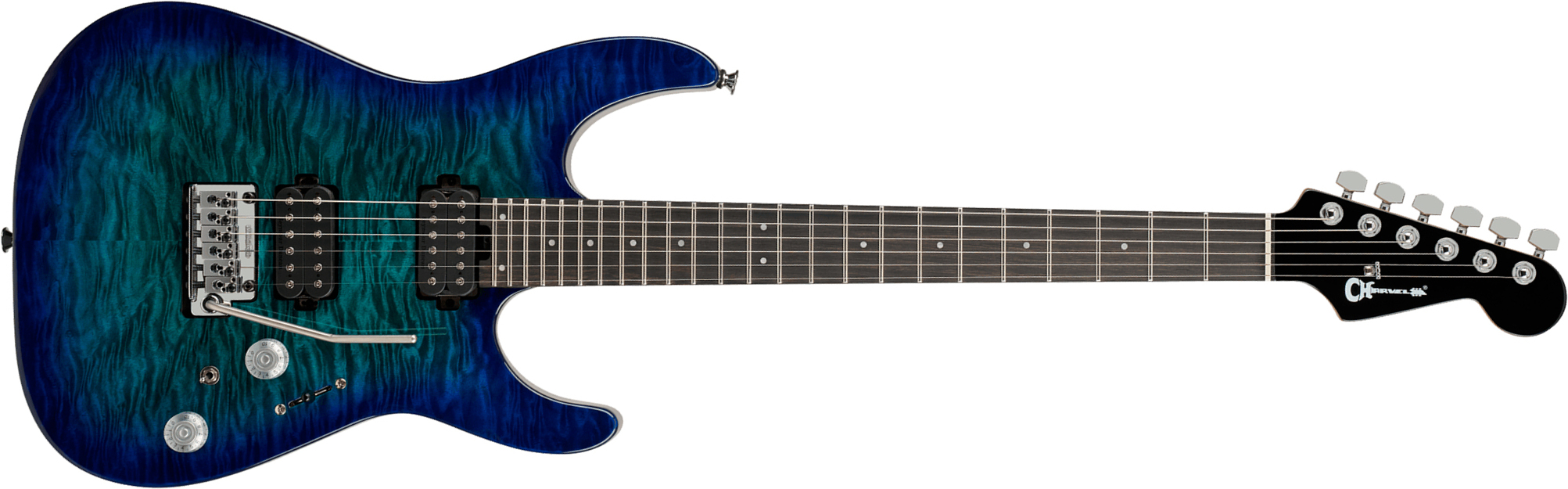 Charvel Dinky Dk24 Hh 2pt Eb Qm Pro-mod Plus 2h Seymour Duncan Trem Eb - Chlorine Burst - E-Gitarre in Str-Form - Main picture