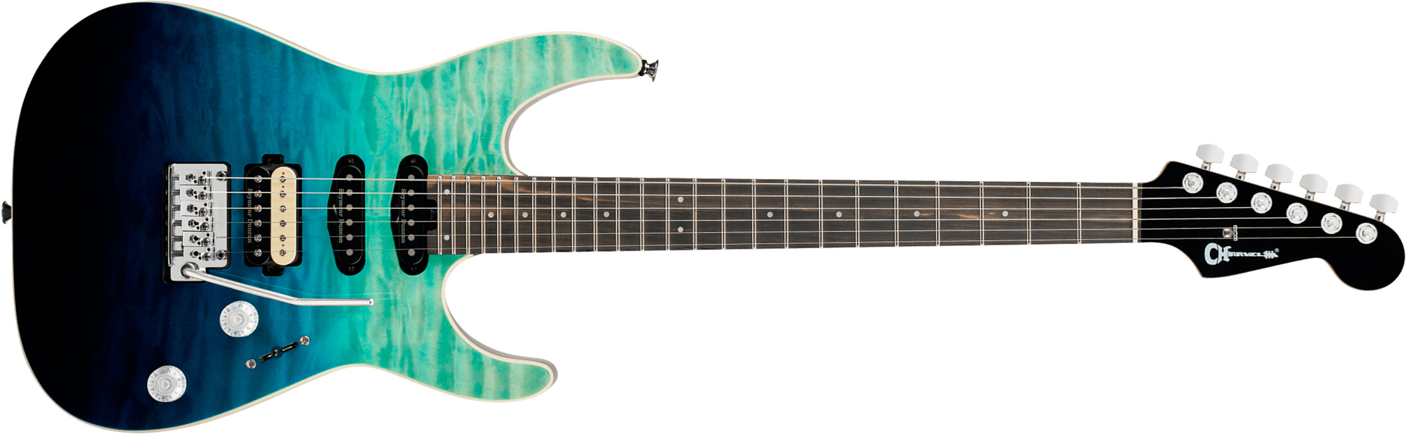 Charvel Dinky Dk24 Hss 2pt Eb Qm Pro-mod Plus Hss Seymour Duncan Trem Eb - Blue Curacao - E-Gitarre in Str-Form - Main picture