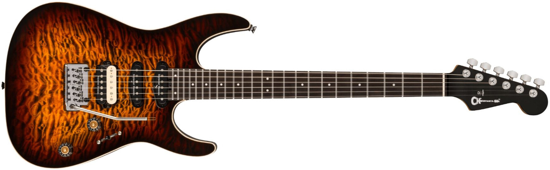 Charvel Dk24 Pro Mod Dinky Qm Plus Trem Hss Eb - Amber Tiger Eye - E-Gitarre in Str-Form - Main picture