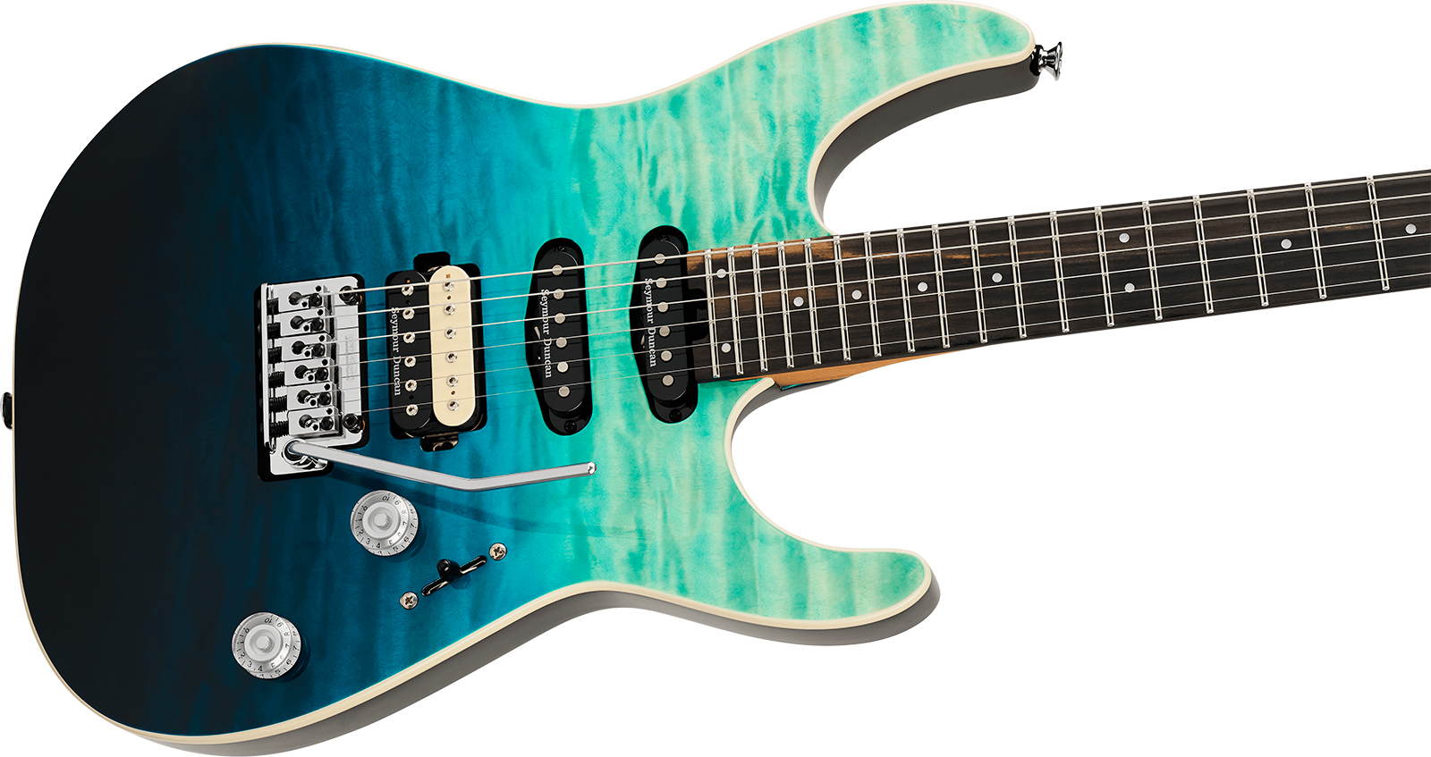 Charvel Dinky Dk24 Hss 2pt Eb Qm Pro-mod Plus Hss Seymour Duncan Trem Eb - Blue Curacao - E-Gitarre in Str-Form - Variation 2