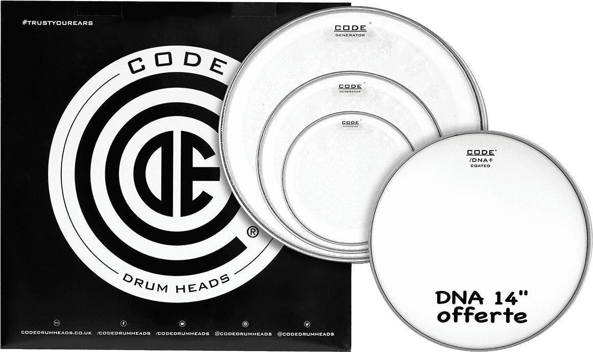 Fell set Code drumheads Pack Tansparent Rock + 1 DNA 14 Offerte