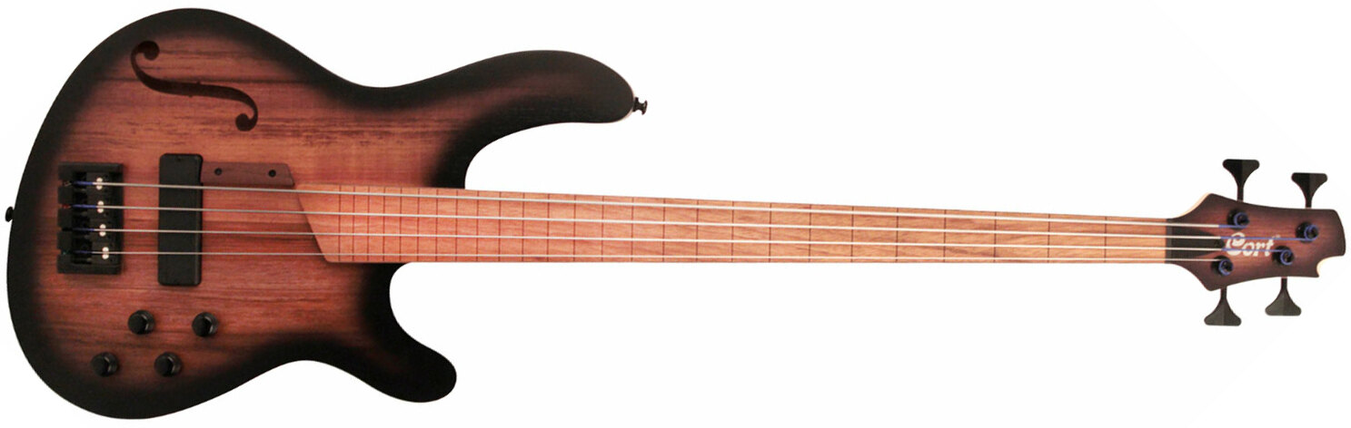 Cort B4fl Mhpz Active Piezo Fretless Jat - Trans Black Burst Satin - Halbakustiche Bass - Main picture