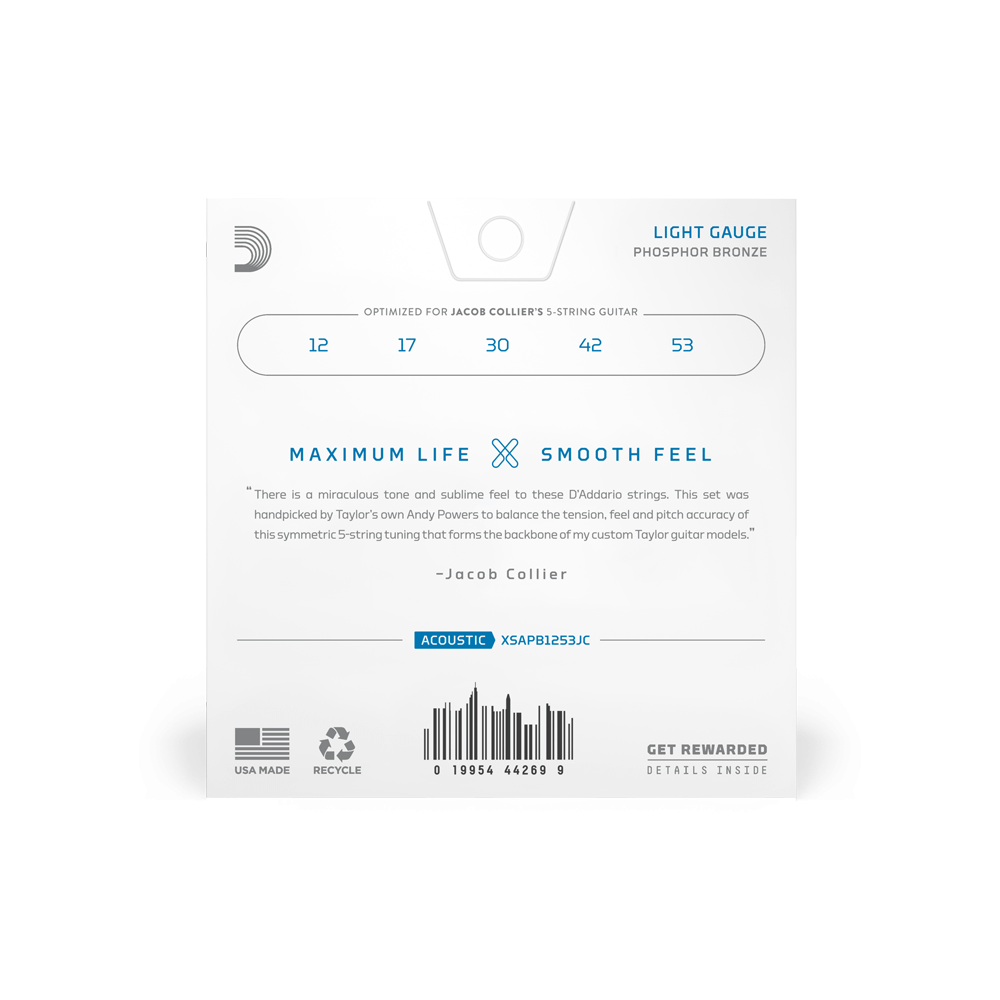 D'addario Jeu De 5 Cordes 12-53 Light, Jacob Collier 5-string Taylor,  Coated Acoustic Guitar Strings - Westerngitarre Saiten - Variation 2