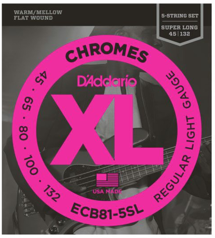 D'addario Ecb81-5sl Chromes Flat Wound Electric Bass Super Long Scale 5c 45-132 - E-Bass Saiten - Main picture