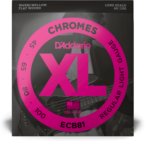 D'addario Jeu De 4 Cordes Ecb81 Chromes Flatwound Bass Long Scale Light 45-100 - E-Bass Saiten - Main picture