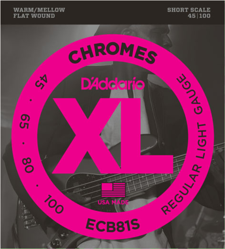 D'addario Jeu De 4 Cordes Ecb81s Chromes Flatwound Bass Short Scale Light 45-100 - E-Bass Saiten - Main picture