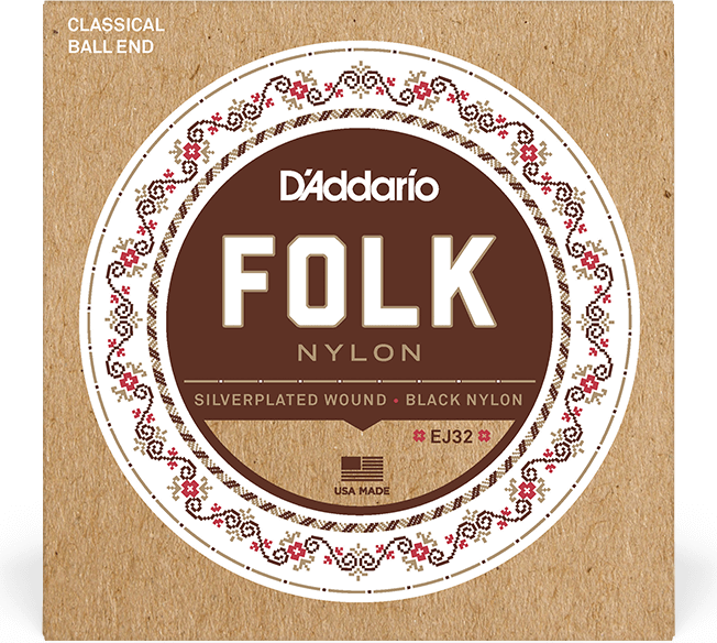 D'addario Jeu De 6 Cordes Ej32 Folk Nylon (6) Silver Plated Wrap, Nylon Core, Black Nylon Trebles Ball End - Konzertgitarre Saiten - Main picture