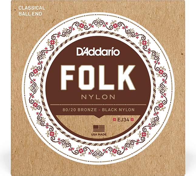 D'addario Ej34 Folk (6) 80/20 Bronze Wrap, Nylon Core, Black Nylon Trebles Ball End - Konzertgitarre Saiten - Main picture