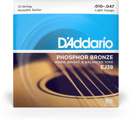 D'addario Jeu De 6 Cordes Ej38 Phosphor Bronze 12-string Acoustic Guitar Strings, Light, 10-47 - Westerngitarre Saiten - Main picture