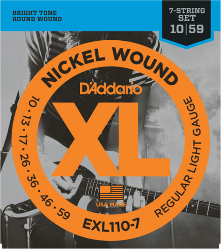 D'addario Jeu De 7 Cordes Exl110-7 Nickel Round Wound 7-string Regular Light 10-59 - E-Gitarren Saiten - Main picture