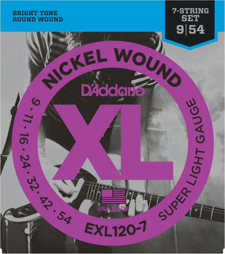 D'addario Jeu De 7 Cordes Exl120-7 Nickel Round Wound 7-string Super Light 9-54 - E-Gitarren Saiten - Main picture