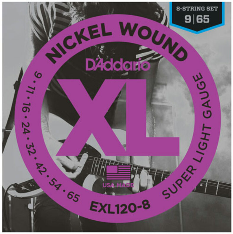 D'addario Jeu De 8 Cordes Exl120-8 Nickel Round Wound 8-string Super Light 9-65 - E-Gitarren Saiten - Main picture