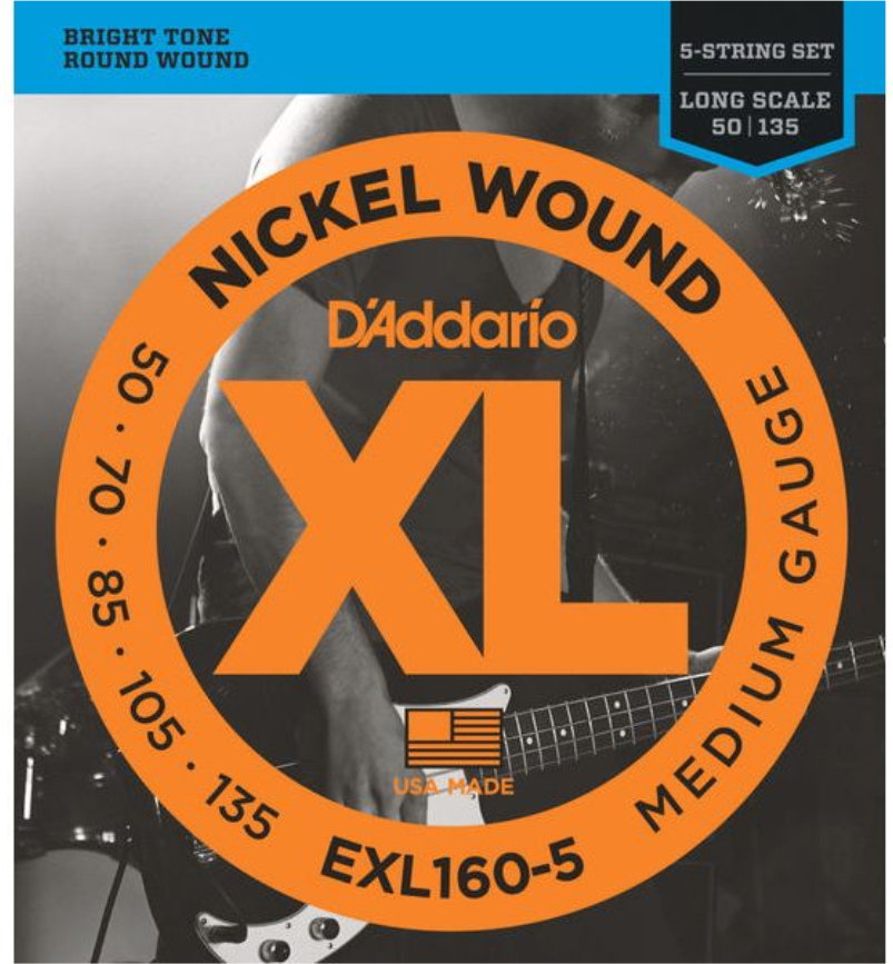 D'addario Exl160-5 Nickel Round Wound Electric Bass Long Scale 5c 50-135 - E-Bass Saiten - Main picture