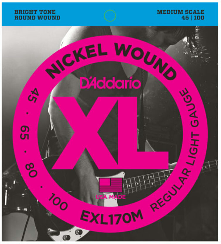 D'addario Exl170m Nickel Round Wound Electric Bass Medium Scale 4c 45-100 - E-Bass Saiten - Main picture