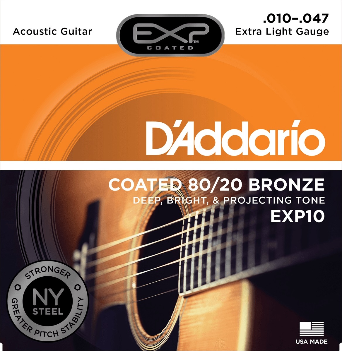 D'addario Jeu De 6 Cordes Exp10ny Coated 80/20 Bronze Extra Light 10-47 - Westerngitarre Saiten - Main picture