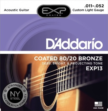 D'addario Jeu De 6 Cordes Exp13ny Coated 80/10 Bronze Custom Light 11-52 - Westerngitarre Saiten - Main picture