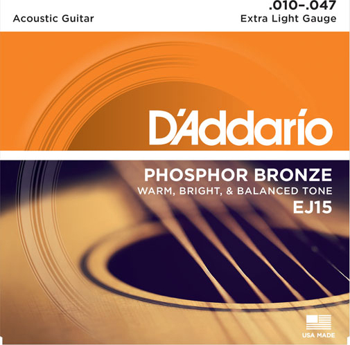 D'addario Jeu De 6 Cordes Phosphor Bronze Acoustic Guitar Ej15 Folk Extra Light 10-47 - Westerngitarre Saiten - Main picture