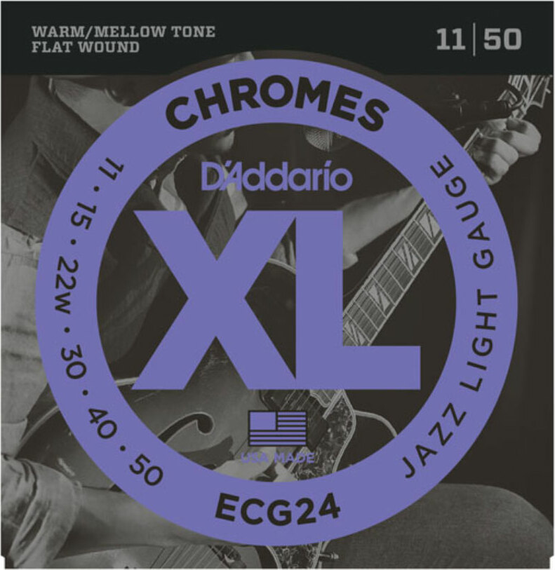 D'addario Jeu De 6 Cordes Xl Chromes Flat Wound Jazz Ecg24 Light 11-50 - E-Gitarren Saiten - Main picture