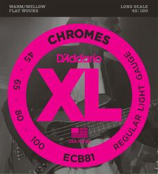 E-bass saiten D'addario ECB81 Chromes Flatwound Bass, Long Scale, 45-100 - Satz mit 4 saiten