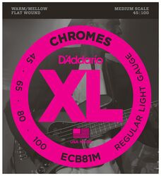 E-bass saiten D'addario ECB81M Electric Bass 4-String Set Chromes Flatwound Medium Scale 45-100 - Satz mit 4 saiten