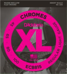 E-bass saiten D'addario ECB81S Chromes Flatwound Bass, Short Scale, 45-100 - Satz mit 4 saiten