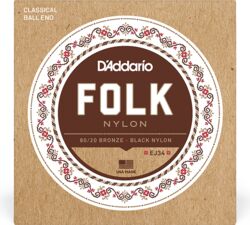 Konzertgitarre saiten D'addario EJ34 Folk (6) 80/20 Bronze Wrap, Nylon Core - Saitensätze 