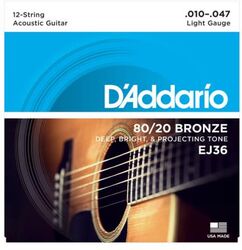 Westerngitarre saiten D'addario EJ36 80/20 Bronze Acoustic Guitar Strings, Light, 10-47 - 12-saiten-set