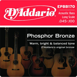 Akustikbass saiten D'addario EPBB170 Phosphor Bronze Acoustic Bass, Long Scale, 45-100 - Satz mit 4 saiten