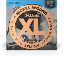 E-gitarren saiten D'addario EXL115W Nickel Wound, Medium/Blues-Jazz Rock, Wound 3rd, 11-49 - Saitensätze