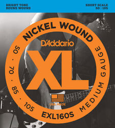 E-bass saiten D'addario EXL160S Electric Bass 4-String Set Nickel Round Wound Short Scale 50-105 - Satz mit 4 saiten