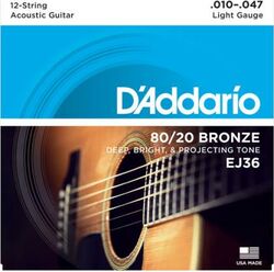 Westerngitarre saiten D'addario EJ36 Bronze 80/20 10-47 - Saitensätze