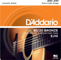 Westerngitarre saiten D'addario EJ10 Bronze 80/20 10-47 - Saitensätze 