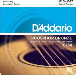 Westerngitarre saiten D'addario Phosphor Bronze EJ38 12-strings Light 10-47 - Saitensätze 