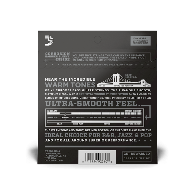 D'addario Jeu De 4 Cordes Ecb81 Chromes Flatwound Bass Long Scale Light 45-100 - E-Bass Saiten - Variation 1