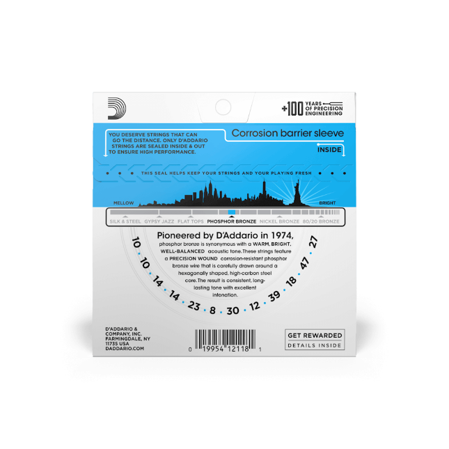 D'addario Jeu De 6 Cordes Ej38 Phosphor Bronze 12-string Acoustic Guitar Strings, Light, 10-47 - Westerngitarre Saiten - Variation 2