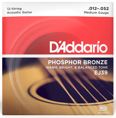 Akustikbass saiten D'addario EJ39 12-Strong Phosphor Bronze Acoustic Guitar Strings 13-56