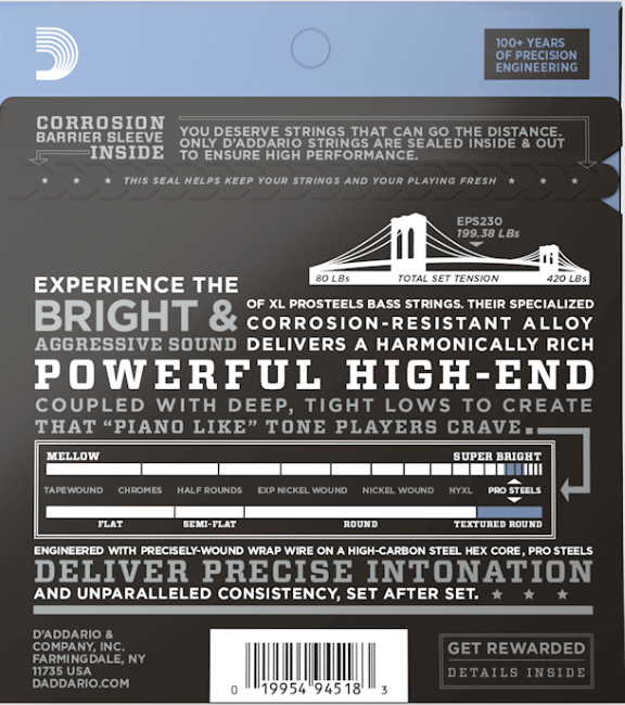 D'addario Eps160 Prosteels Round Wound Electric Bass Long Scale 4c 50-105 - E-Bass Saiten - Variation 1