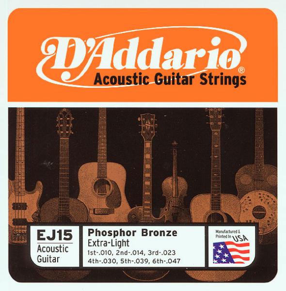 D'addario Jeu De 6 Cordes Phosphor Bronze Acoustic Guitar Ej15 Folk Extra Light 10-47 - Westerngitarre Saiten - Variation 1