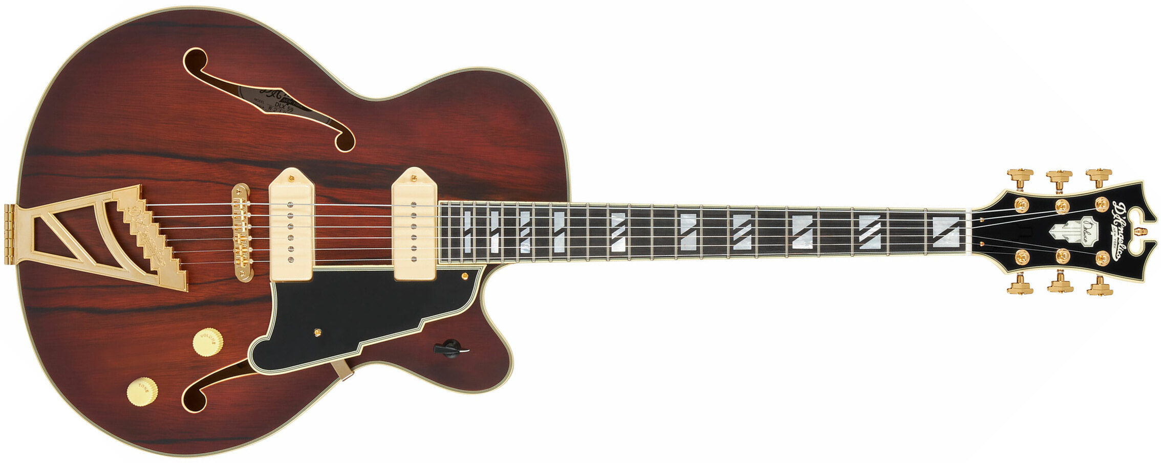 D'angelico 59 Deluxe 2s P90 Ht Eb - Satin Brown Burst - Hollowbody E-Gitarre - Main picture