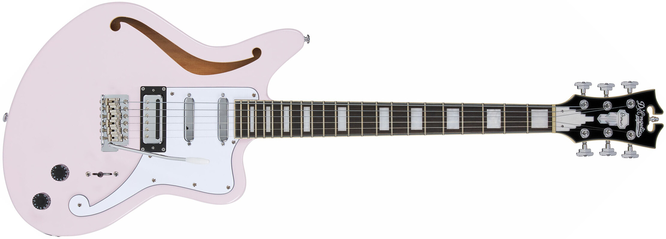 D'angelico Bedford Sh Premier Hss Trem Ova - Shell Pink - Semi-Hollow E-Gitarre - Main picture