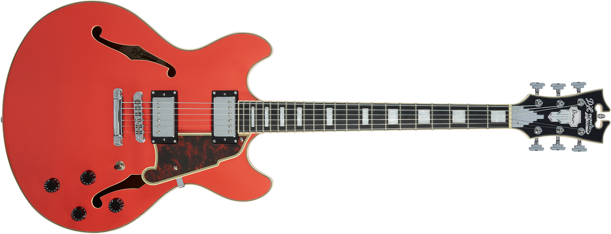 D'angelico Premier Dc 2h Ht Ova - Fiesta Red - Semi-Hollow E-Gitarre - Main picture