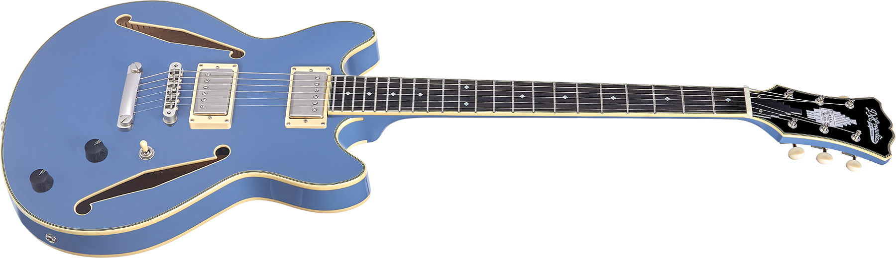 D'angelico Mini Dc Tour Excel 2h Ht Eb - Slate Blue - Semi-Hollow E-Gitarre - Variation 1