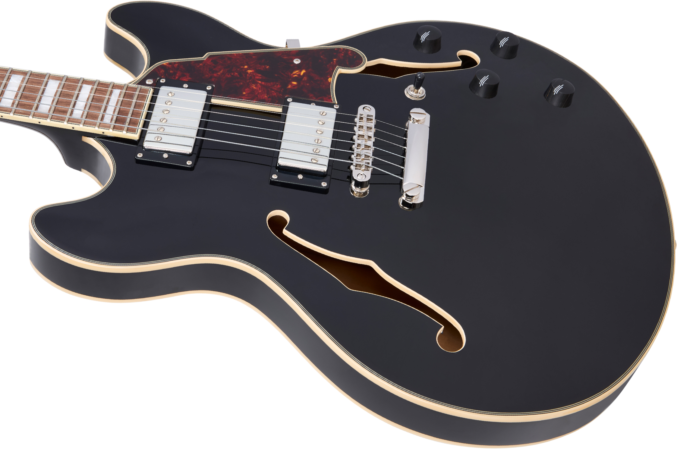 D'angelico Premier Dc 2h Ht Wal - Solid Black - Semi-Hollow E-Gitarre - Variation 3