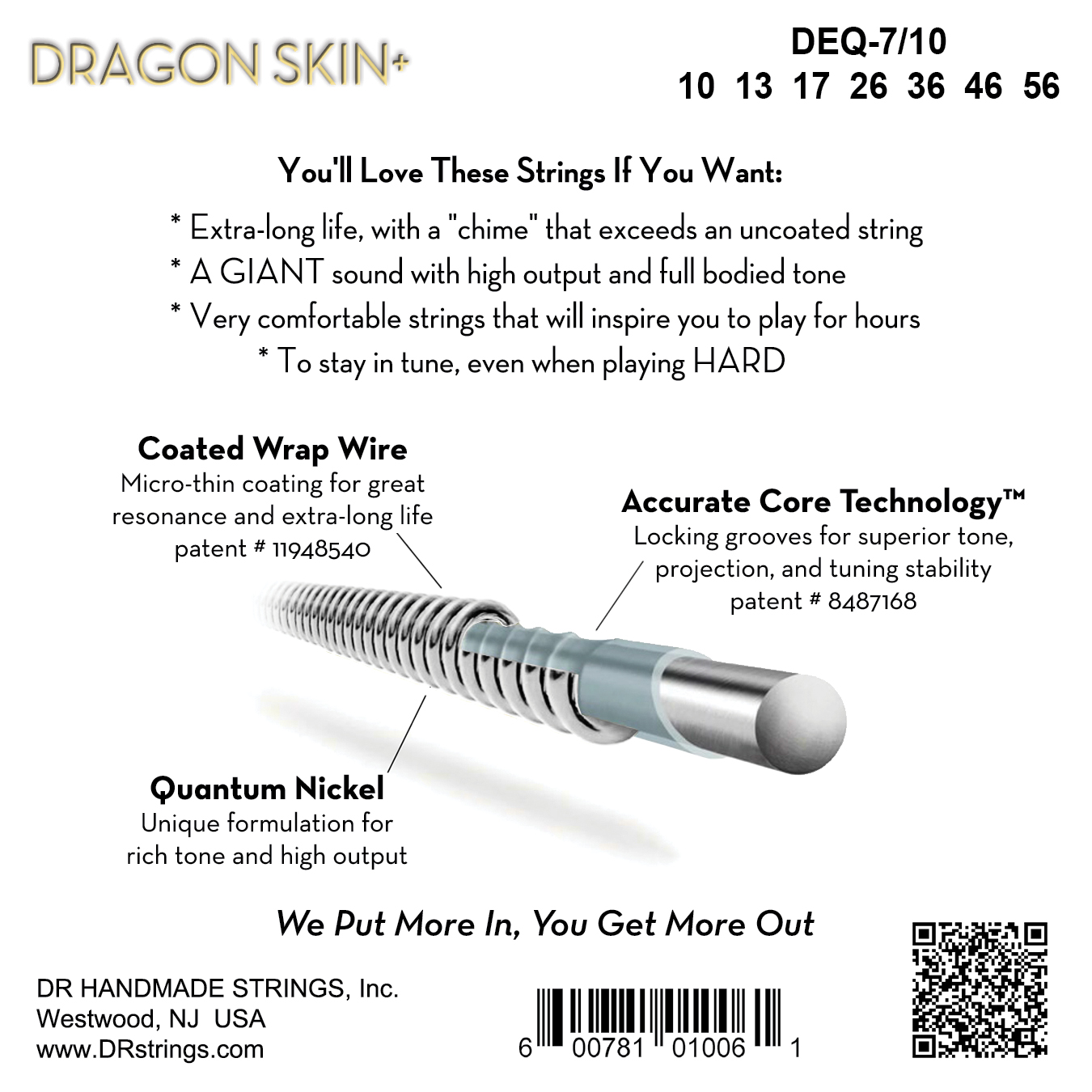 Dr Jeu De 7 Cordes Dragon Skin+ Core Technology Coated Wrap 10-56 - E-Gitarren Saiten - Variation 1