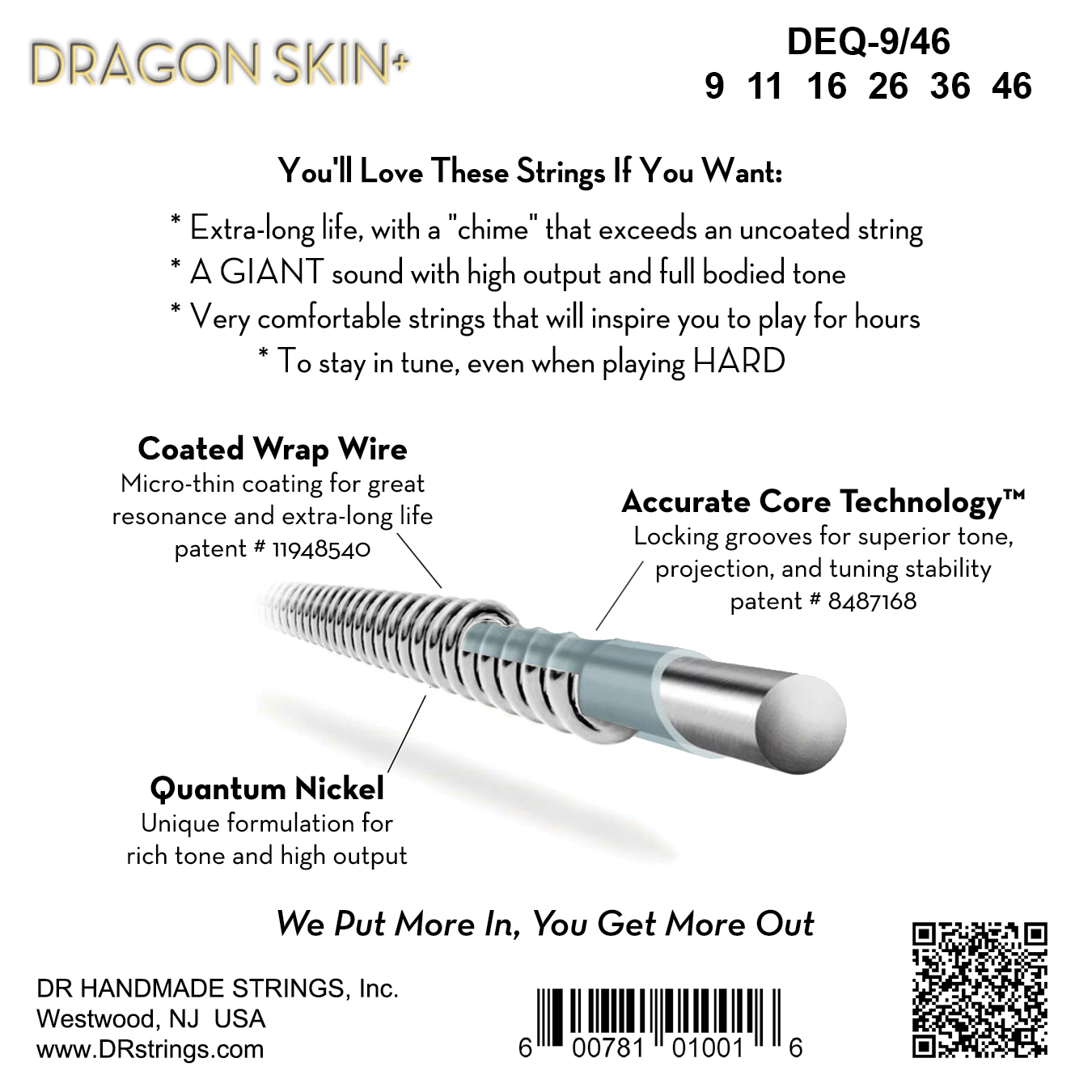 Dr Jeu De 6 Cordes Dragon Skin+ Core Technology Coated Wrap 9-46 - E-Gitarren Saiten - Variation 1